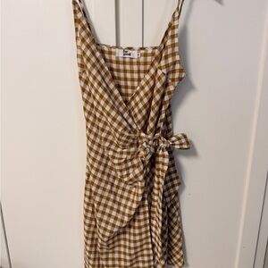For good/Nectar Gingham Wrap Mini Dress in Tan/White